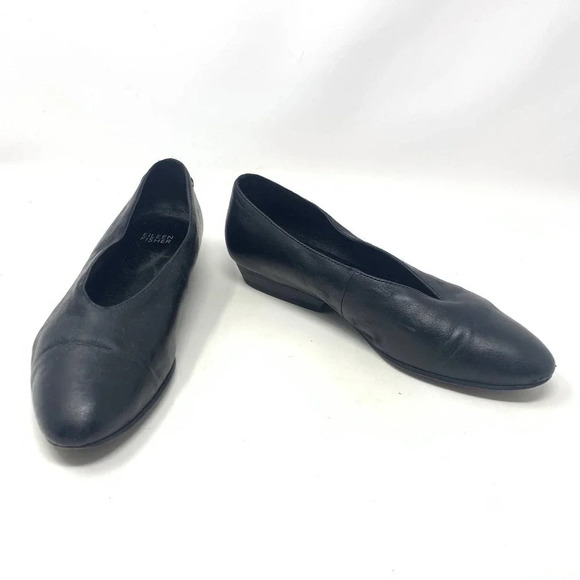 Eileen Fisher Black Leather Pointed Toe Ballet Wedge‎ Flats Size US 7.5 - Picture 4 of 12